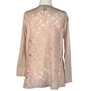 DKNY Jeans Size S Womens Top Lace Back Beige Long Sleeve
